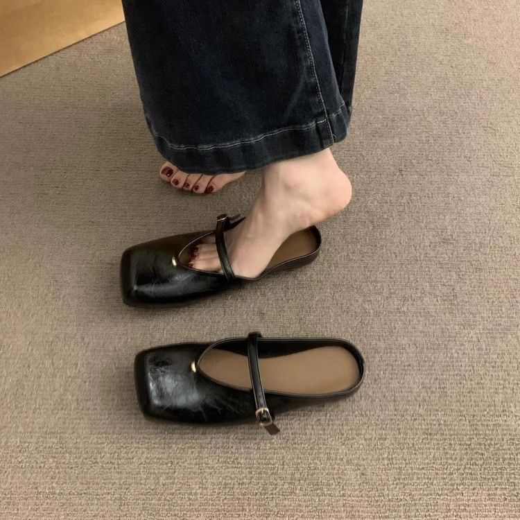 Square Toe Faux Leather Mules