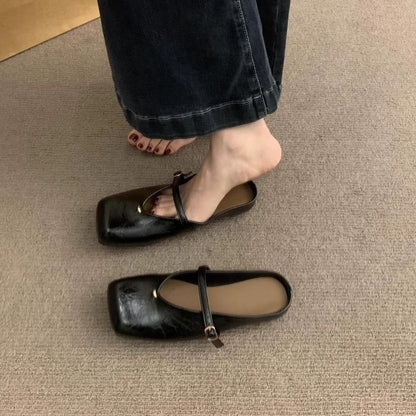 Square Toe Faux Leather Mules