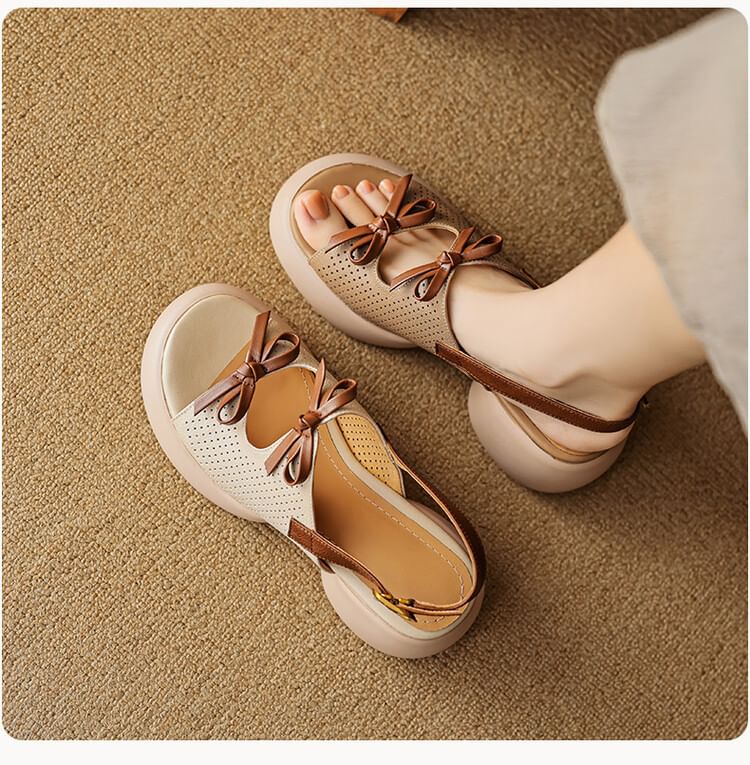 Faux Leather Ribbon Accent Platform Sandals