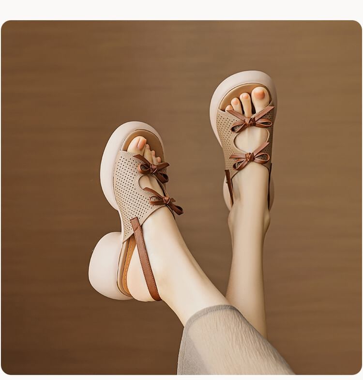 Faux Leather Ribbon Accent Platform Sandals