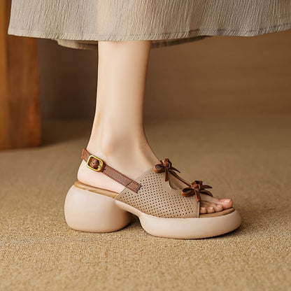 Faux Leather Ribbon Accent Platform Sandals