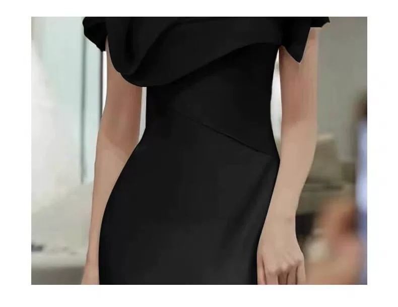 Sheath Evening Plain Off Gown Shoulder