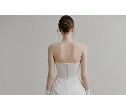 Strapless Floral Accent Mesh Sheath Wedding Gown