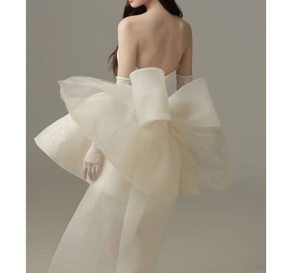 Off Shoulder Plain Mini A-Line Wedding Dress
