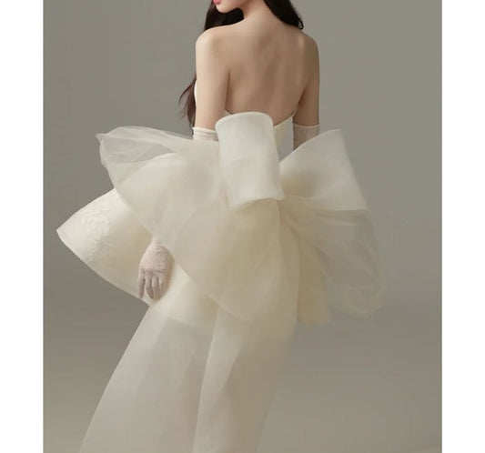 Off Shoulder Plain Mini A-Line Wedding Dress