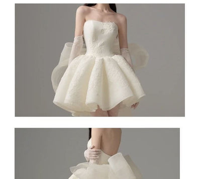 Off Shoulder Plain Mini A-Line Wedding Dress
