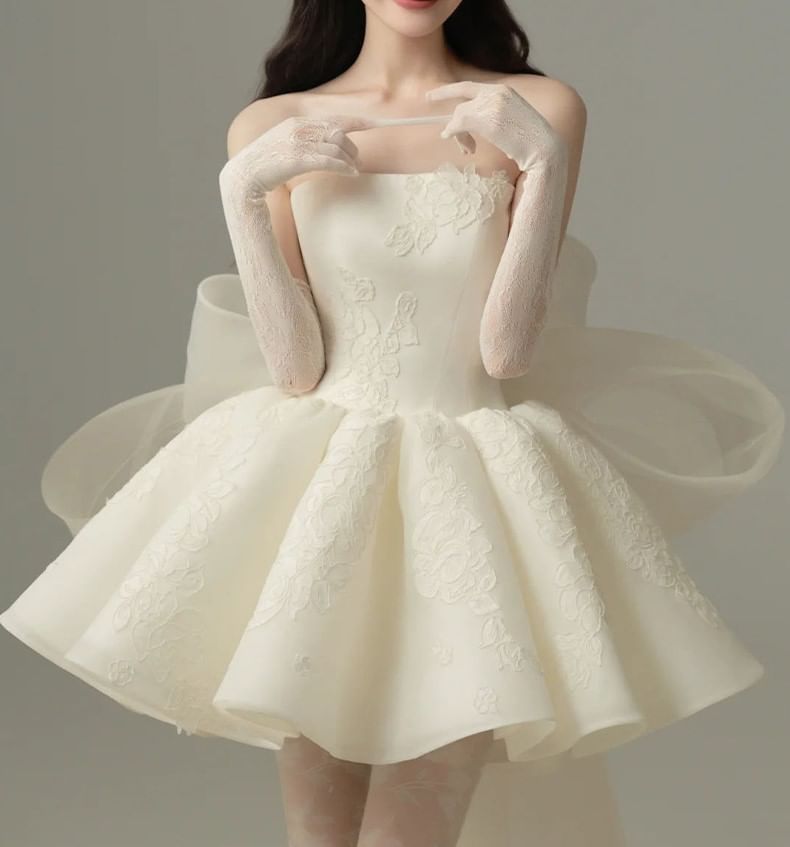 Off Shoulder Plain Mini A-Line Wedding Dress
