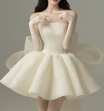 Off Shoulder Plain Mini A-Line Wedding Dress