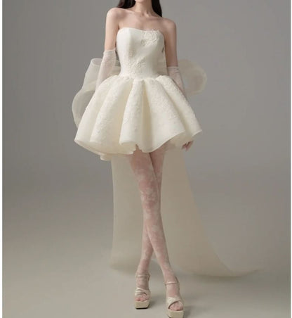 Off Shoulder Plain Mini A-Line Wedding Dress