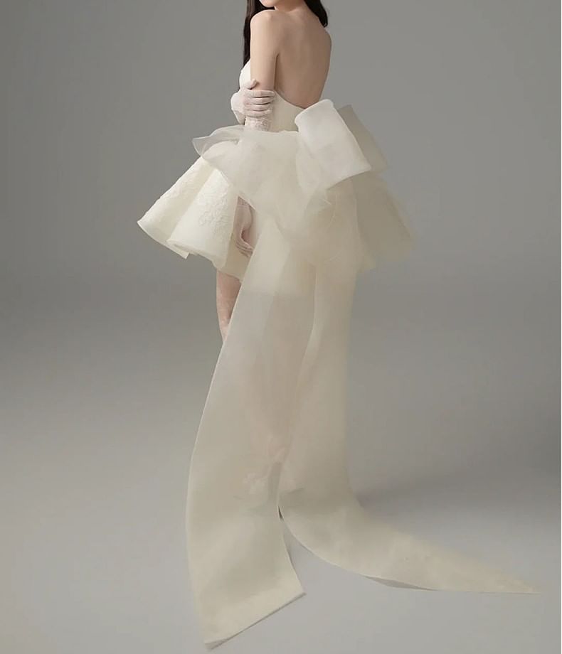 Off Shoulder Plain Mini A-Line Wedding Dress