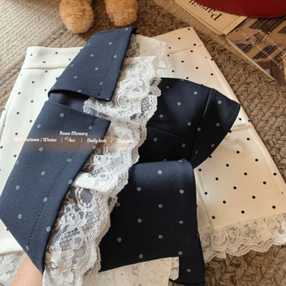 High Waist Lace Panel Bow Accent Mini A-Line Skirt