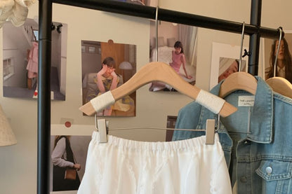 High Waist Plain Lace Trim Ruffle Mini A-Line Skirt