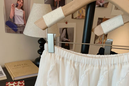 High Waist Plain Lace Trim Ruffle Mini A-Line Skirt