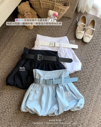 Set: High Waist Plain Paperbag Mini Skirt + Belt