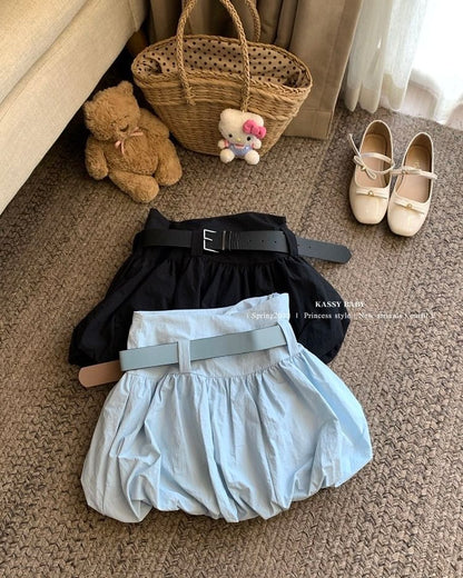 Set: High Waist Plain Paperbag Mini Skirt + Belt