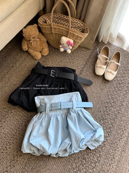 Set: High Waist Plain Paperbag Mini Skirt + Belt