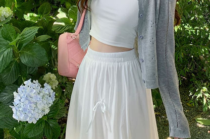 Crew Neck Perforated Button-Up Plain Crop Cardigan