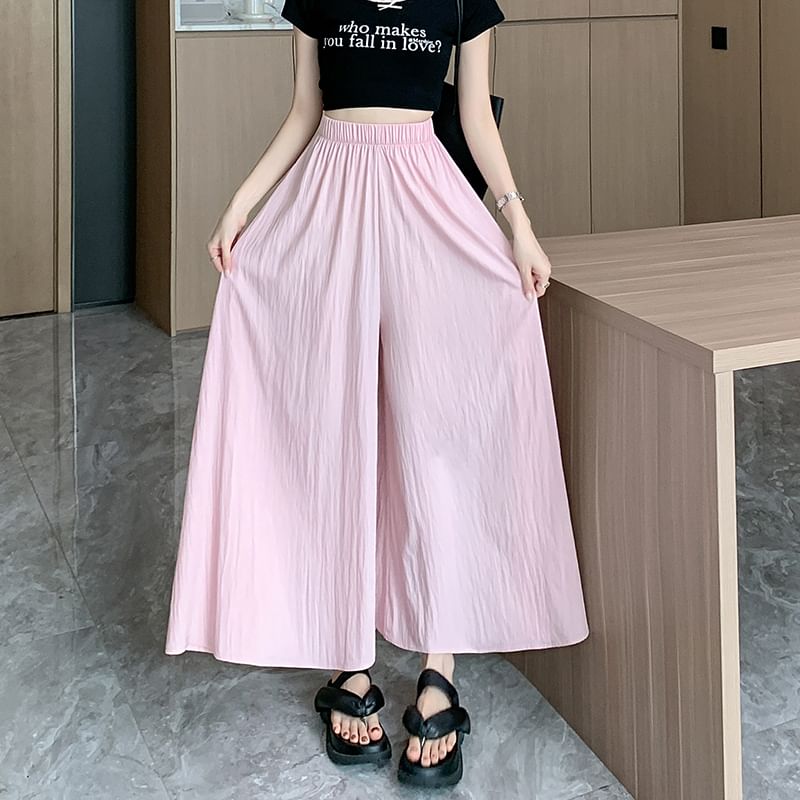 High Waist Plain Cropped Culottes
