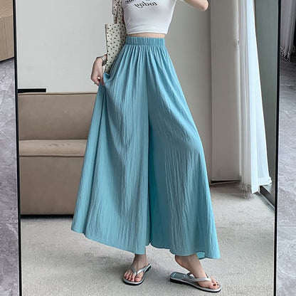 High Waist Plain Cropped Culottes