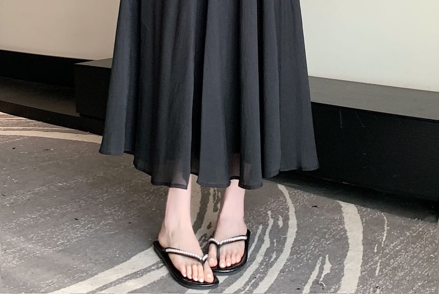 High Rise Plain Mesh Midi A-Line Skirt