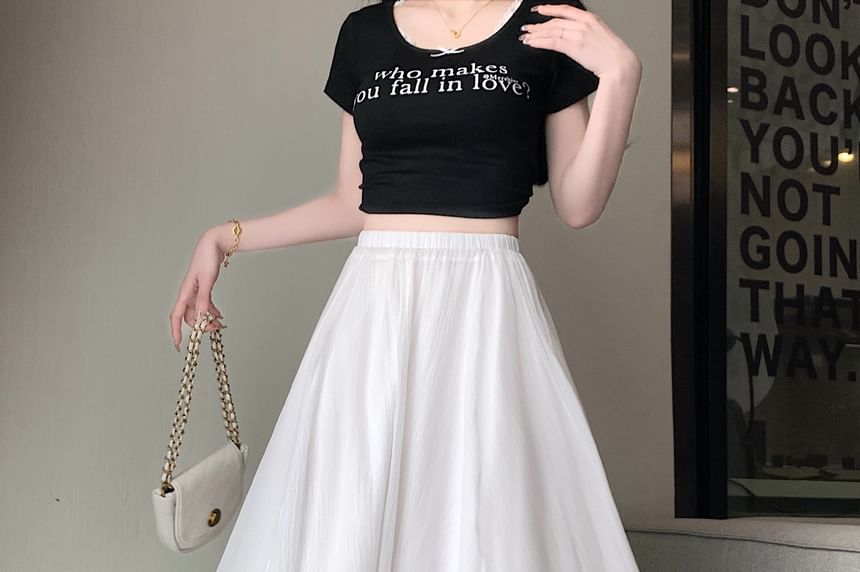 High Rise Plain Mesh Midi A-Line Skirt