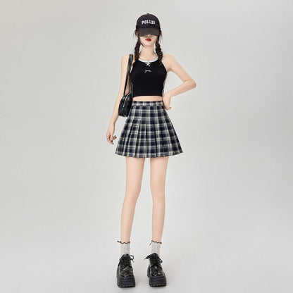 High Rise Plaid Pleated Mini A-Line Skirt