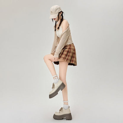 High Rise Plaid Pleated Mini A-Line Skirt