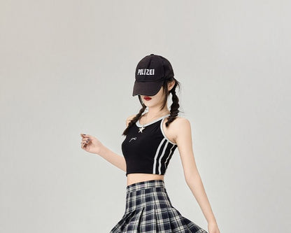 High Rise Plaid Pleated Mini A-Line Skirt