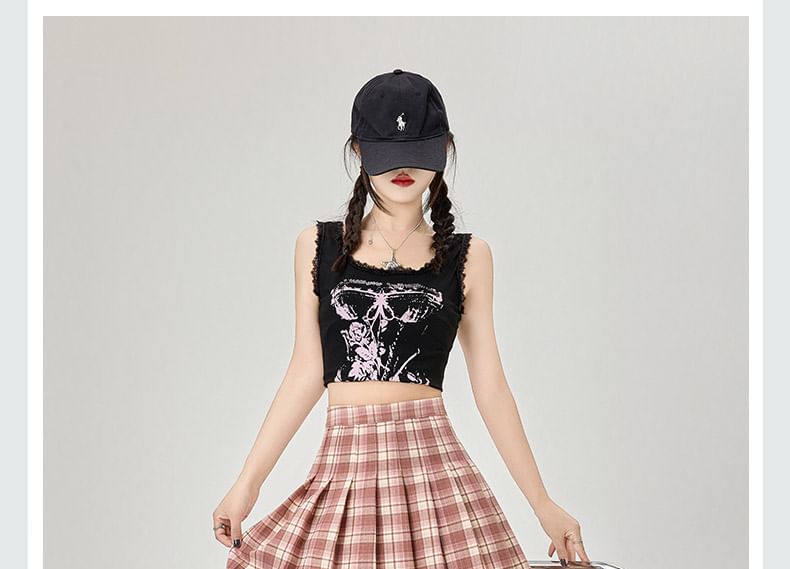 High Rise Plaid Pleated Mini A-Line Skirt