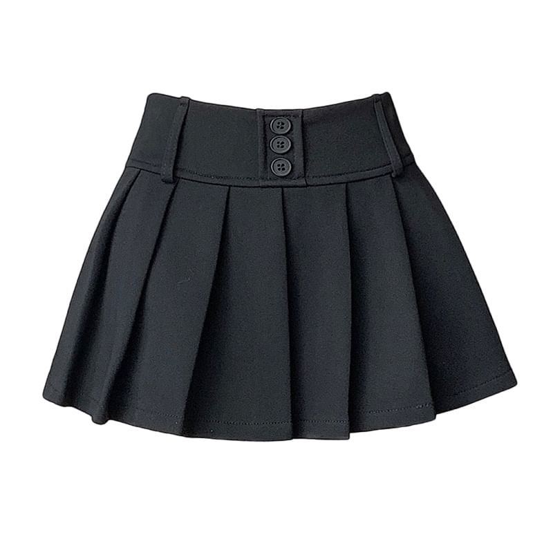 High Waist Plain Pleated Mini A-Line Skort