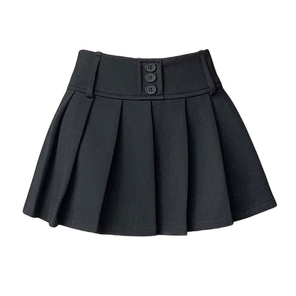 High Waist Plain Pleated Mini A-Line Skort
