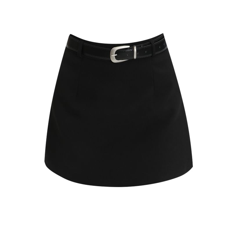 High Rise Plain Mini A-Line Skirt