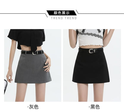 High Rise Plain Mini A-Line Skirt