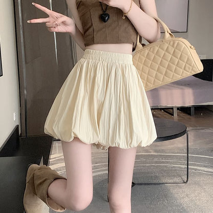 High Waist Plain Paperbag Mini Skort