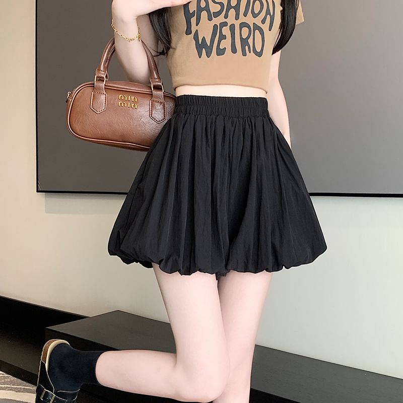 High Waist Plain Paperbag Mini Skort