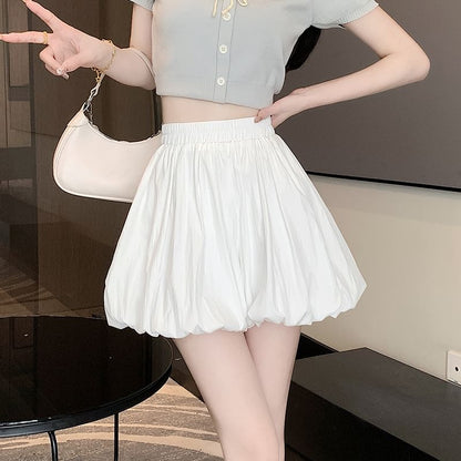 High Waist Plain Paperbag Mini Skort