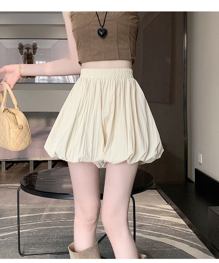 High Waist Plain Paperbag Mini Skort