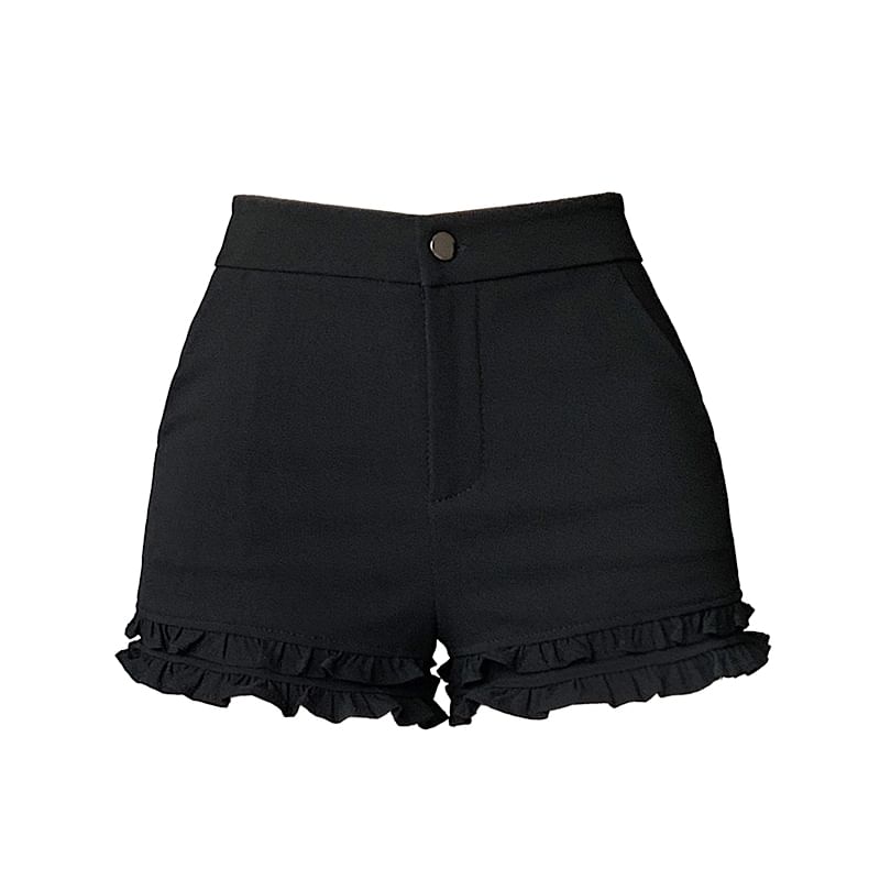 High Waist Plain Frill Trim Hot Pants