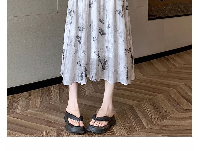 High Rise Butterfly Print Midi A-Line Skirt