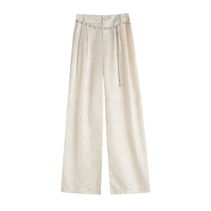High Waist Jacquard Satin Wide Leg Pants