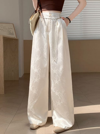 High Waist Jacquard Satin Wide Leg Pants