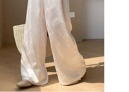 High Waist Jacquard Satin Wide Leg Pants