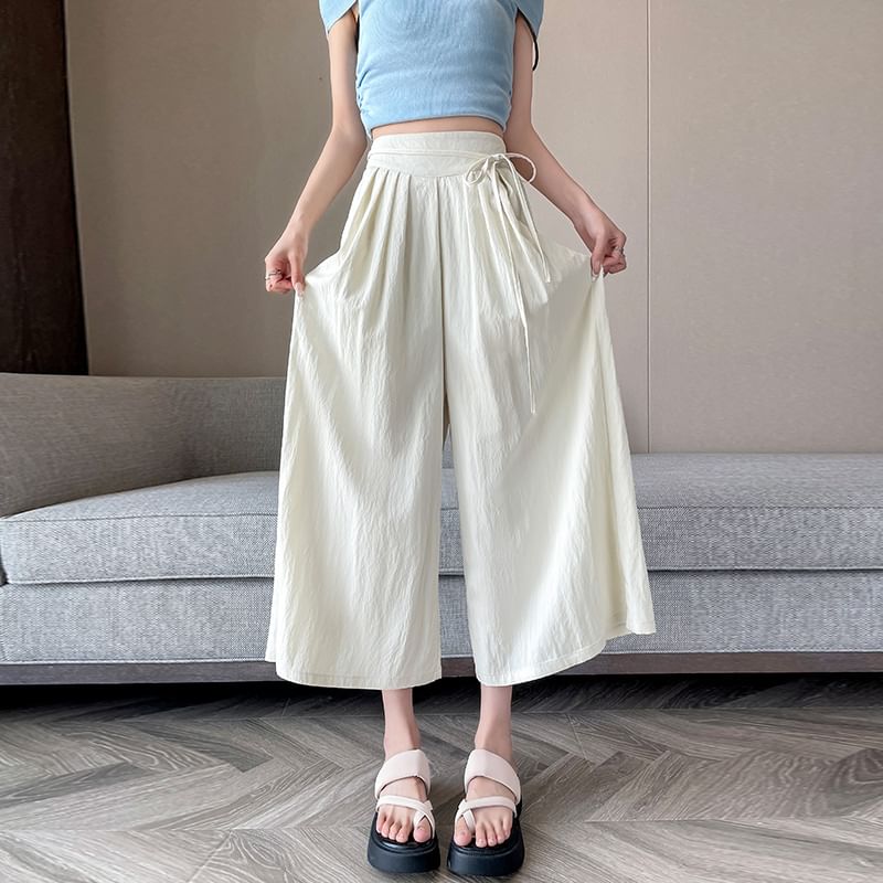 High Waist Plain Pleated Cropped Culottes