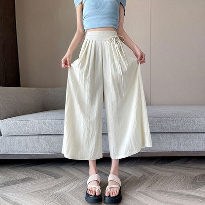 High Waist Plain Pleated Cropped Culottes