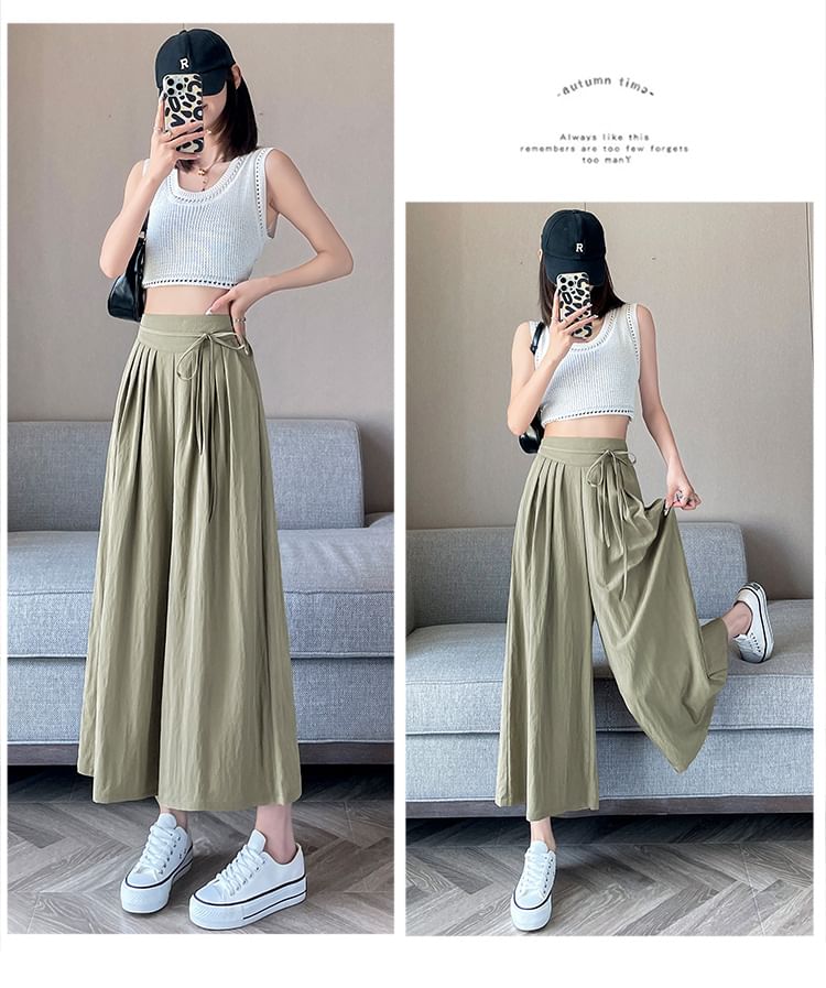 High Waist Plain Pleated Cropped Culottes