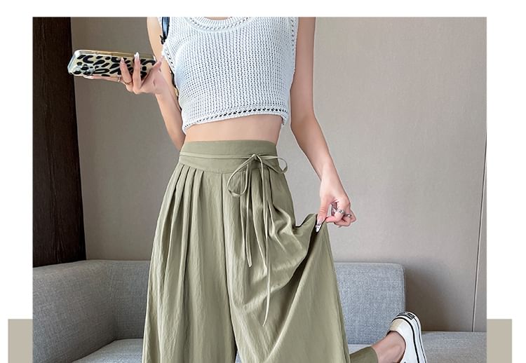 High Waist Plain Pleated Cropped Culottes