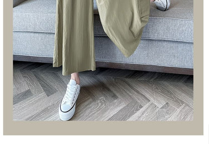 High Waist Plain Pleated Cropped Culottes