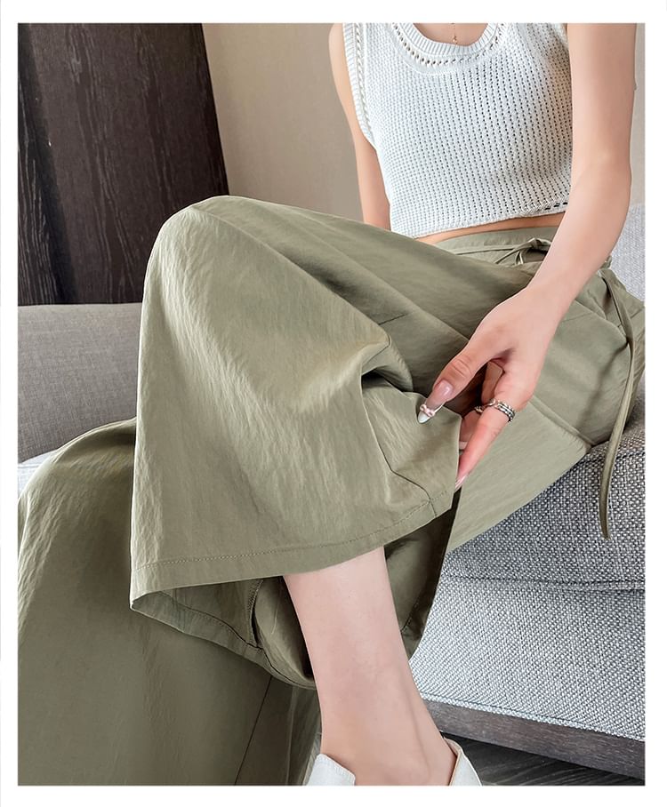High Waist Plain Pleated Cropped Culottes