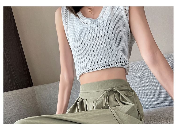 High Waist Plain Pleated Cropped Culottes