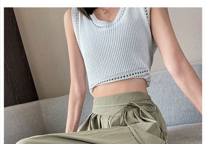 High Waist Plain Pleated Cropped Culottes